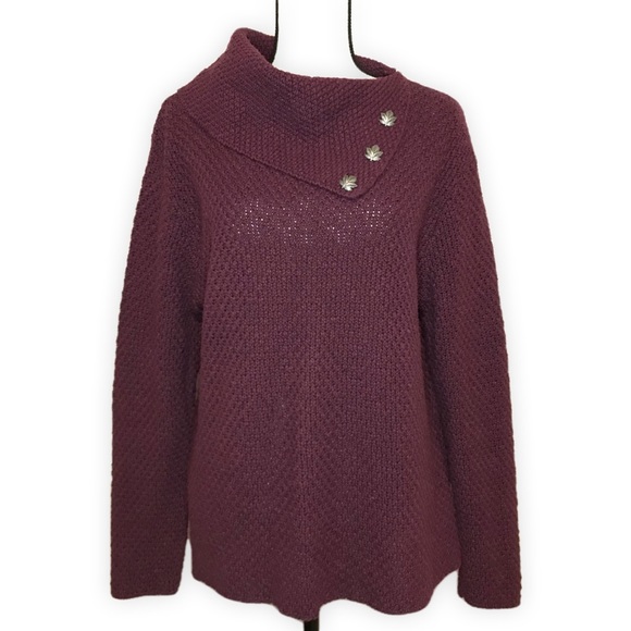 Coldwater Creek Sweaters - {SOLD} Gorgeous Coldwater Creek Cowl Neck Turtleneck Knit Sweater Leaves Buttons